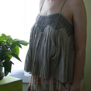FP One Embroidered Crochet Swing Tank Grey